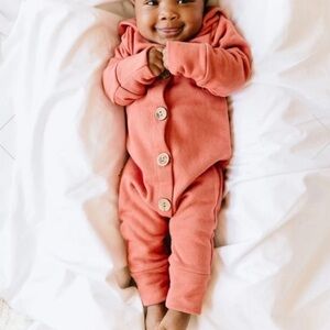 HOODEDS ROMPER CHILDHOODS hoodie tan romper button front